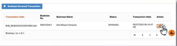 Renewal History on the EzBiz portal.